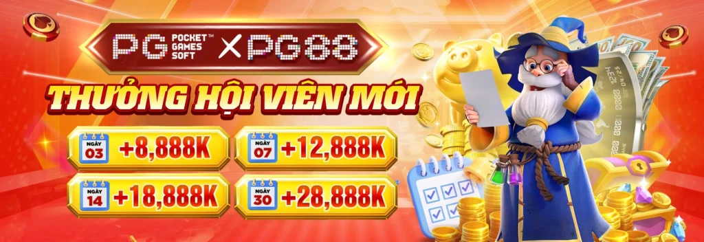 Thưởng hội viên mới lên đến 28.888k khi chơi tại PG88